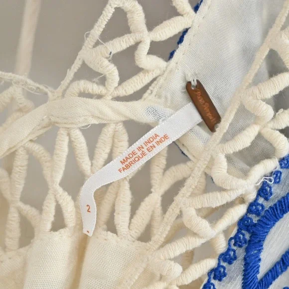 Free People Dusk Till Dawn Dress Sz 2 Blue Embroidered Bohemian Festival Tiered - Picture 8 of 15